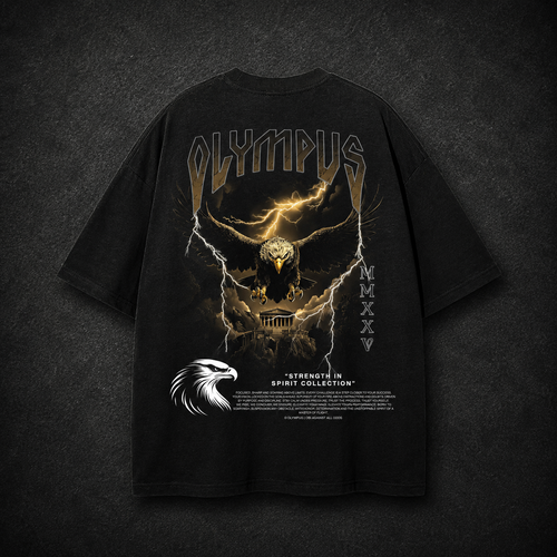 OLYMPUS Aetos Eagle heavyweight graphic tee back design in black golden eagle graphic flying 