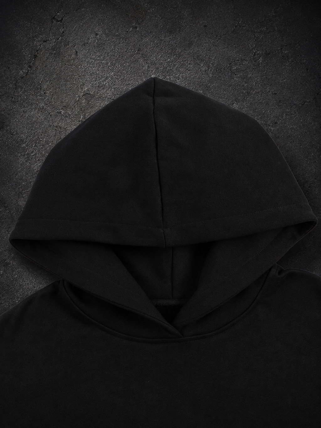 Black OLYMPUS Strength heavyweight hoodie close up of hood 