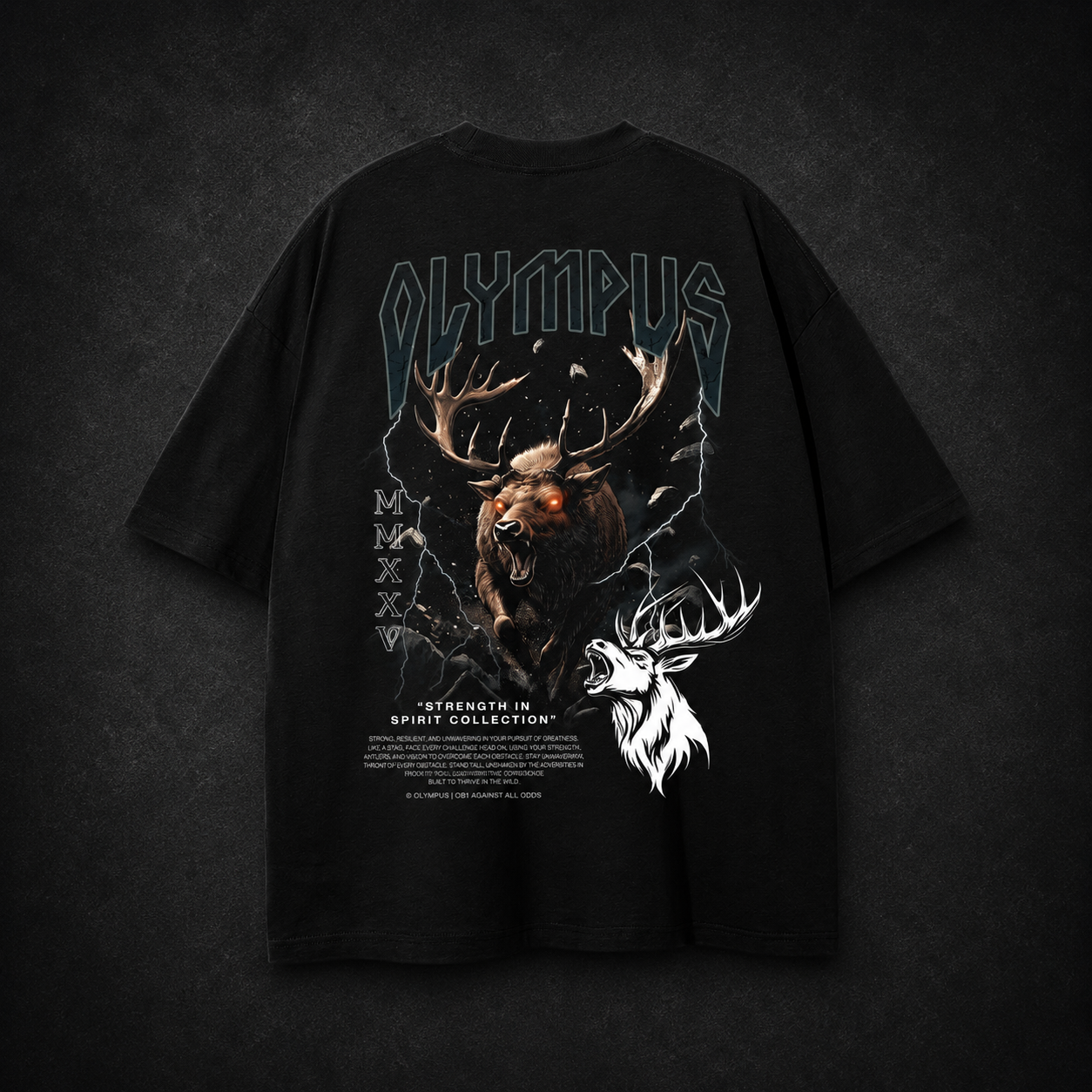 Black OLYMPUS Elk heavyweight graphic tee back design elk running graphic